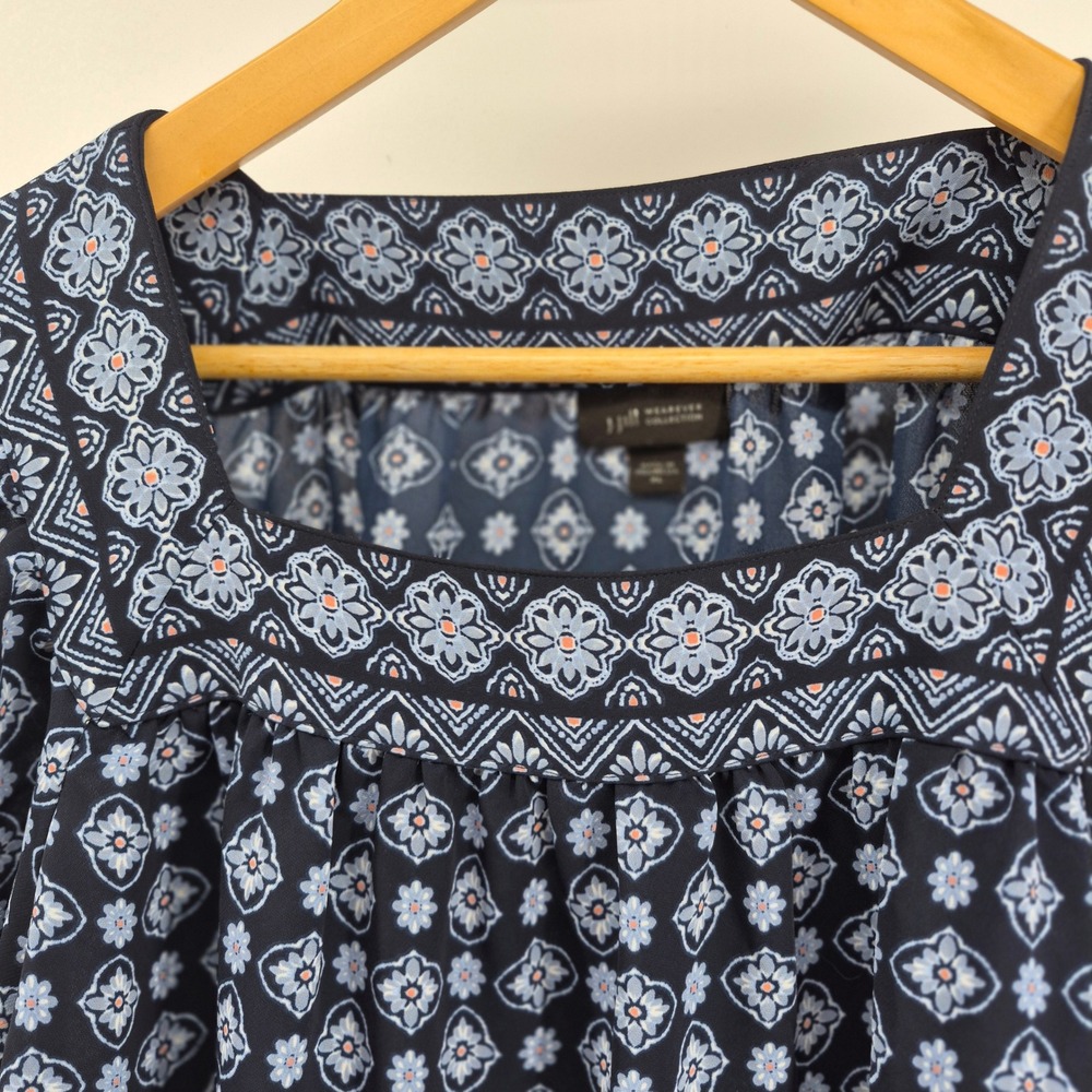 J. Jill Wearever Navy Blue Medallion Square Neck Blouse XL Travel Minimalist - Picture 7 of 11